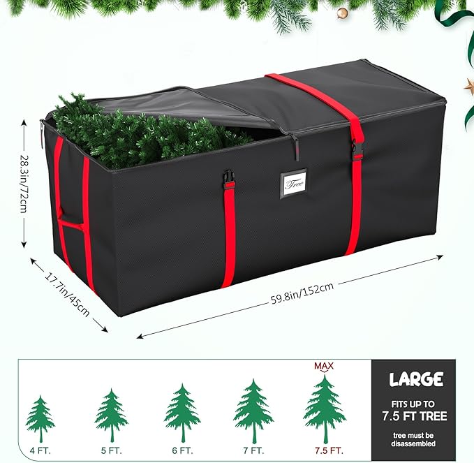 Mrrihand Christmas Tree Storage Bag, Large Artificial Christmas Tree, Anti-Tear Heavy-Duty 600D Oxford Cloth Christmas Tree Storage Box with Handles, Christmas Tree Storage Container (Black, 9Ft)