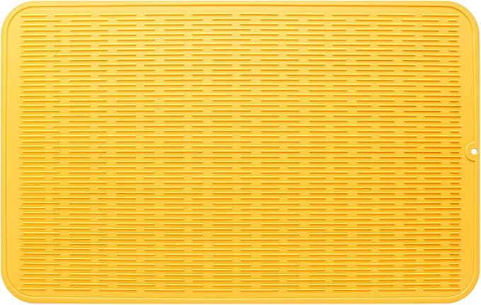 MicoYang Silicone Dish Drying Mat for Multiple Usage,Easy clean,Eco-friendly,Heat-resistant Silicone Mat for Kitchen Counter or Sink,Refrigerator or Drawer Liner Yellow 3XL 28 inches x 18 inches