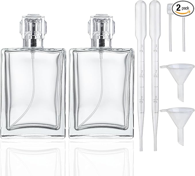 YU FENG Glass Perfume Bottles Empty Spray Refillable Atomizer 2 Pack 100ml/3.4oz（Square）
