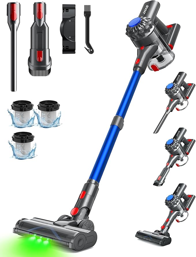 SVHT Cordless Vacuum Cleaner, 450W 40KPA Vacuum Cleaners for Home, 45Mins Lightweight Stick Vacuum with Advanced Green Light Tech, Rechargeable Battery Vacuum for Carpet,Pet Hair,Hardwood Floor
