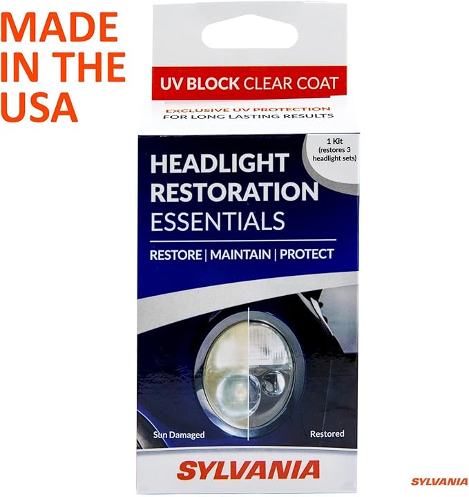 SYLVANIA - Headlight Restoration Essentials Kit - UV Block Clear Coat, Most Important Step to Restore Sun Damaged Headlights, Surface Activator, UV Protection for Clearer Headlights - 1 Fl Oz