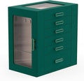 Jewelry Boxes for Women, 6 Layer Jewelry Organizer with Glass Lids, Jewelry Holder Organizer with 5 Drawers and 2 Glass Doors for Jewelry Storage, Big Jewelry Box for Womens Gift (Green)