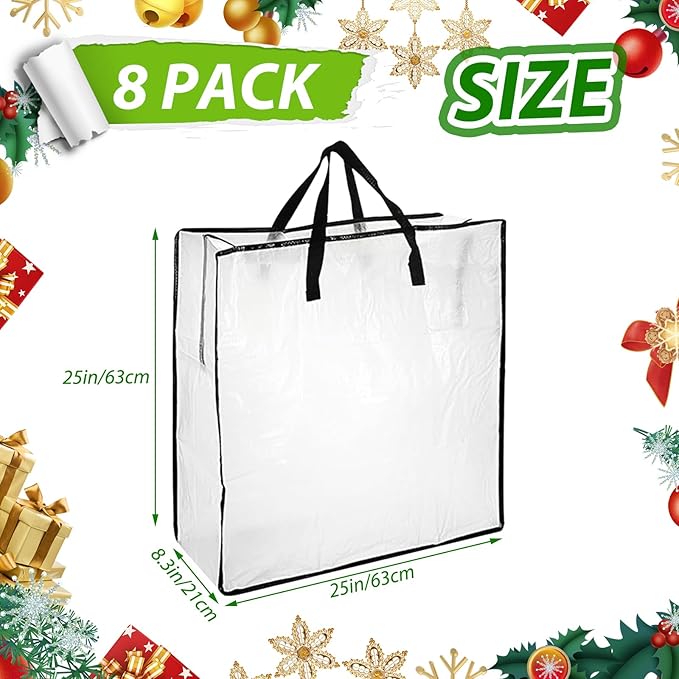 8 Pack Wreath Storage Container 24 Inch, Wreath Storage Bag, Clear Plastic Wreath Storage Container with Sturdy Handles for Xmas Holiday Wreaths, Pillow & Blanket