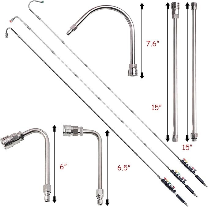 Xiny Tool Pressure Washer Extension Wand, 10 Pack Power Washer Lance with 5 Atomization Nozzle Tips,1 Gutter Cleaner Attachment Curved Rod, 1/4" Quick Connect, 4000 PSI