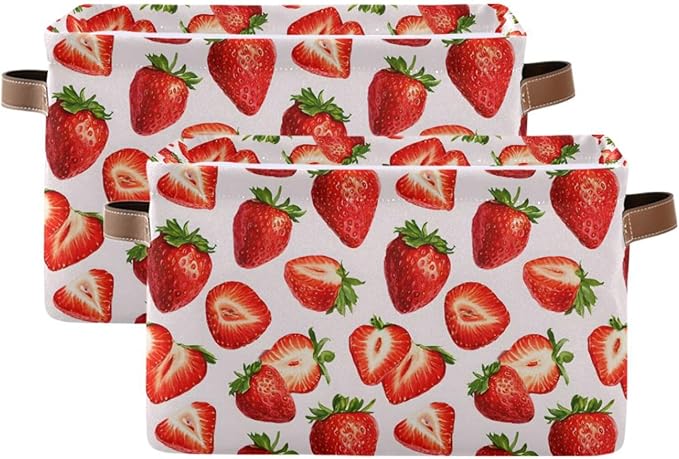 ALAZA Red Strawberry White Foldable Storage Box Storage Basket Organizer Bins with Handles for Shelf Closet Living Room Bedroom Home Office 1 Pack