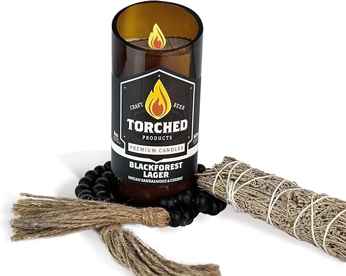 Torched Beer Scented Candles | Natural Soy Wax Candle | Blackforest Lager Scent 8 oz | Makes a Great Gift for Men, Beer Lovers, and Collectors | Bar Man-Cave Decor and Accessories