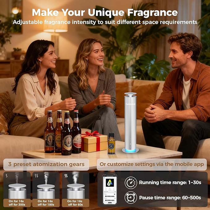 Waterless Scent Diffuser - Essential Oil Diffuser for Home & Office, 1500 Sq Ft Coverage, Remote & APP Control, Quiet Operation with Ambient Lighting, Child & Pet Friendly, 4 Fl Oz Capacity