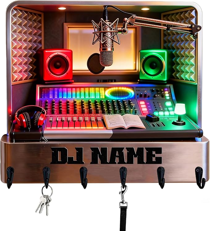 Custom 2D Flat Print Designed Wall Hooks with a Music Producer Theme Personalzied Musician Names Key Storage Holder Radio Station Coat Rack Home Decor Gift for Culb Living Room Hallway Bedroom