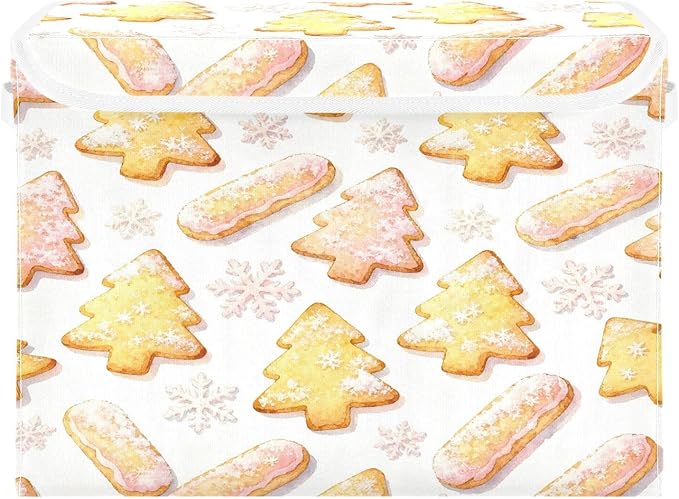 Christmas Tree Cookies Snowflake Storage Bins with Lids Foldable Storage Basket with Handles Collapsible Large Fabric Organizer Containers for Clothes Shelves Closet Office Home