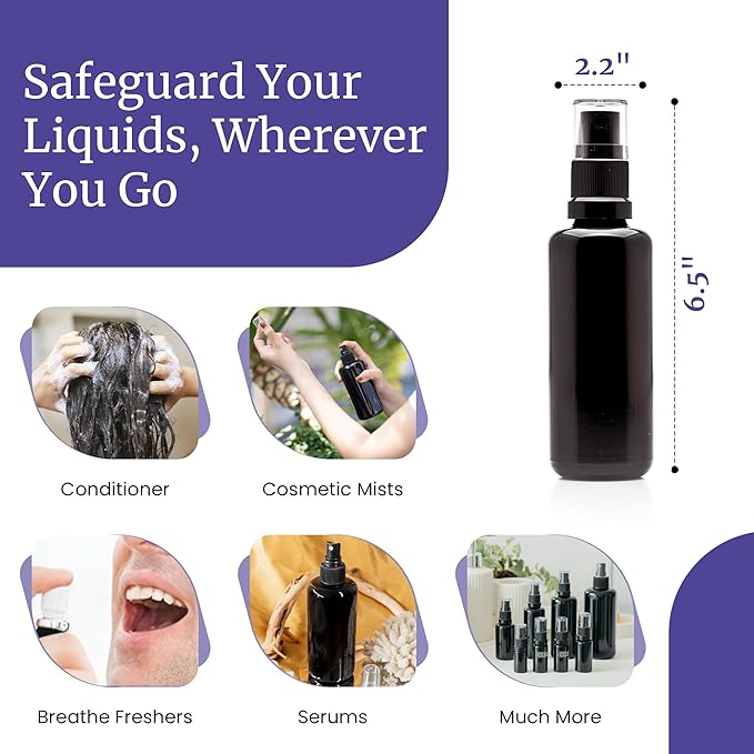 Infinity Jars 200 Ml (6.7 fl oz)Black Ultraviolet Glass Fine Mist Spray Bottle Cleaning Products Refillable Containers Homemade Perfume Blends Room, Sprays Bath Beauty Hair, Screw Top Bottles 10-Pack