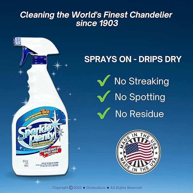 Sparkle Plenty Chandelier Cleaner Drip Dry Spray No Wipe Bundle - Silk Plant Cleaner Spray No Wipe - Dust Cleaning Supplies for Fake Plant, Artificial Flower, Shower Glass or Window Screen (32 oz)