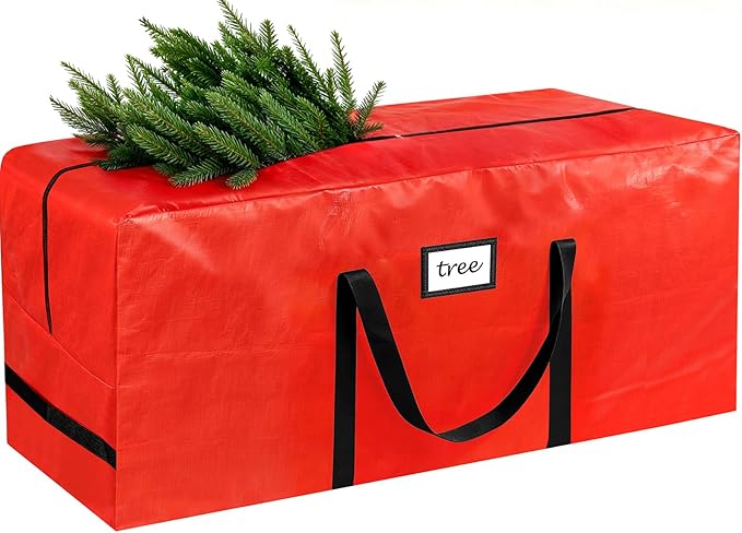 HABGP 7.5 ft Christmas Tree Storage Bag, Fits Artificial Xmas Holiday Tree, Durable Christmas Tree Storage Box Waterproof Material with Zippered Bag & Carry Handles, Protects from Dust, Moisture - Red