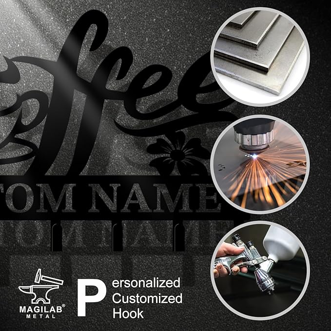 Personalized Custom Name Coffee Bar Wall Keys Hooks,Metal Coffee Shop Art Clothes Hooks,Metal Coffee Lover Wall Home Storage Decorative,For Front Door, Hallway, Kitchen, Bedroom,Keys,Hats (Style F)