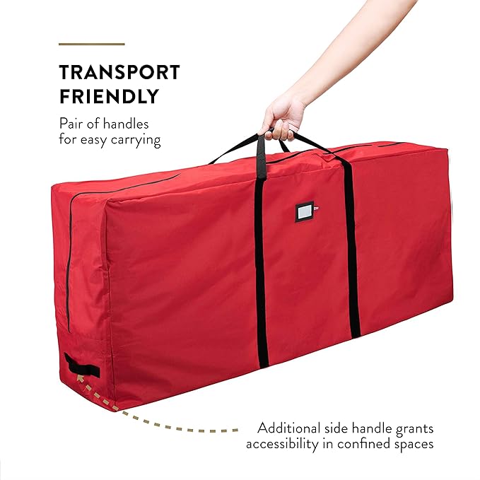 ZOBER 600D Oxford Fabric Large Christmas Tree Storage Bag - Fits 9 Ft Artificial Trees - Tear Proof Waterproof Christmas Tree Bag For Storage Box For Xmas - Strong, Durable Handles - Card Slot - Red