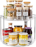LazySpin 2 Tier Lazy Susan Organizer, 9.25'' Lazy Susan Turntable for Cabinet, Stackable Turntable Organizer Rotating Spice Rack Organization for Kitchen Countertop, Pantry, Bathroom, Clear