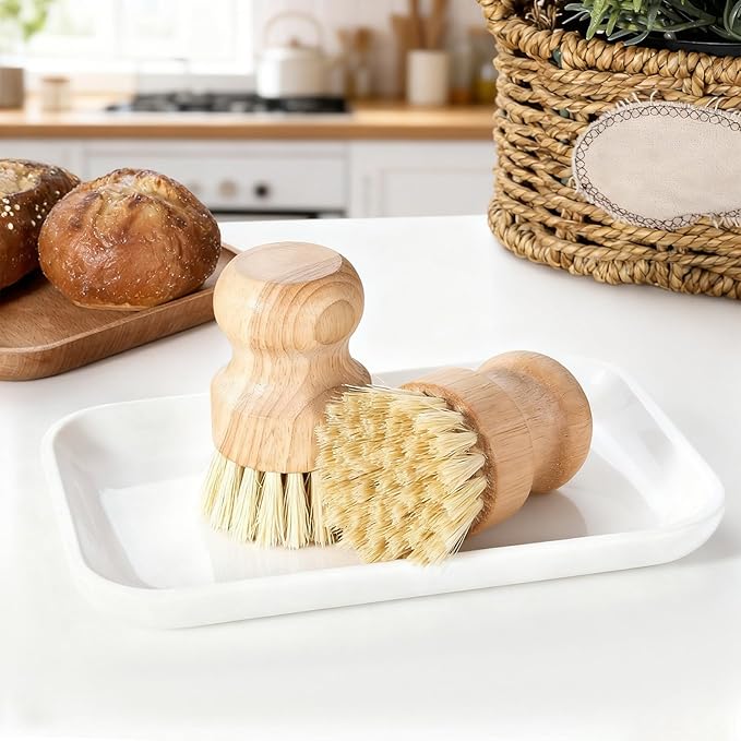 18 Packs Bamboo Dish Scrub Brushes Durable Wood Dishes Scrub Brush Wok Brush with Natural Sisal Bristles for Cleaning Pots, Pans, Sinks, Woks, Vegetables