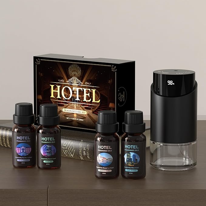 Waterless Essential Oil Diffuser Aromatherapy Scent Diffusers for Home Large Room, Bedroom, Car, Office, Battery Operated Mini Portable Air Freshener, 3 Countdown Timers & 3 Mist Levels