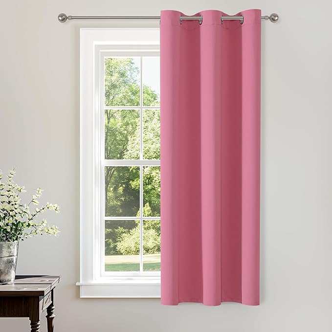 ChrisDowa Small Window Curtains 40 inches Long for Bedroom - Grommet Short Thermal Insulated Room Darkening Curtains for Kitchen (1 Panel, Pink, 29 x 40 Inch)