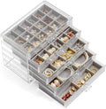Jewelry Organizer with 5 Drawers Clear Acrylic Earring Display Case Velvet Jewelry Storage Box Display Holder for Earring Ring Bracelet Necklace (Gray, 60 Grids)