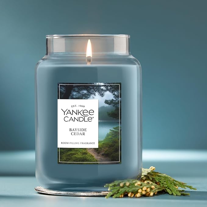 Yankee Candle Bayside Cedar, Scented Candle, 22oz Large Jar with up to 150 Hour Burn Time, Giftable