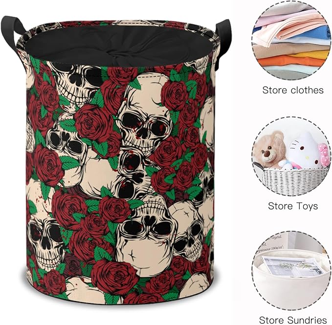 Skeleton Storage Baskets Foldable Laundry Hamper Fabric Organizer Storage Bins with Handles for Shelves, Closet, Nursery, Laundry, Toys