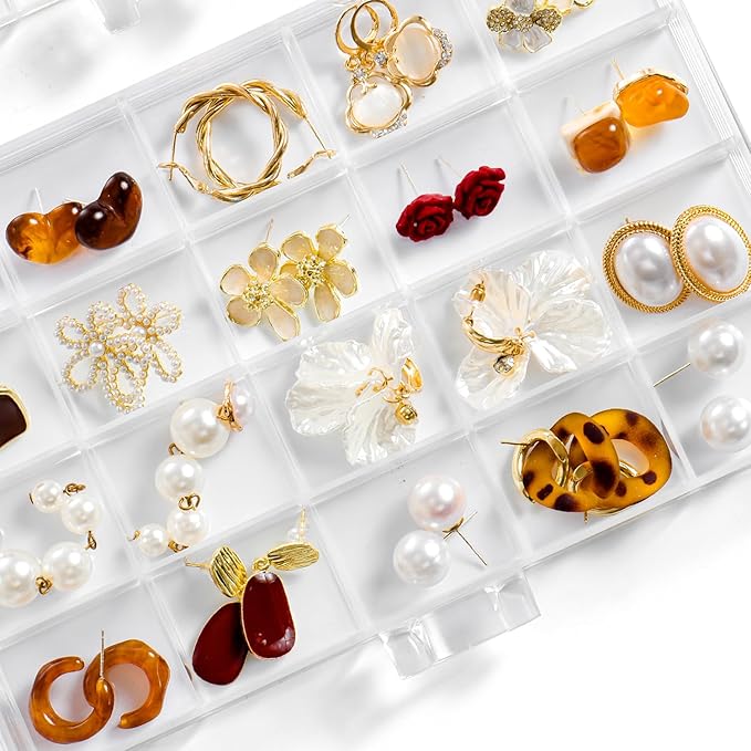Earring Holder Organizer Acrylic Earring Storage Box for Girls Women Jewelry Organizer Display Case with 100 Small Compartment (Clear, 5 Drawers)