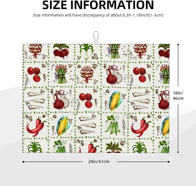 Vegetables Peppers Corn Dish Drying Mat 18x24 For Kitchen Counter Absorbent Microfiber Dishes Pad Dish Drainer Rack Mats Fast Dry Kitchen Accessories