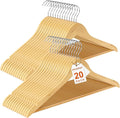 HOUSE DAY Premium Wooden Coat Hangers 20 Pack, Heavy Duty Solid Wood Clothes Hangers with 360° Swivel Hook & Pant Bar for Jackets, Dress, Shirts, Natural Wood Suit Hanger for Closet Organizer