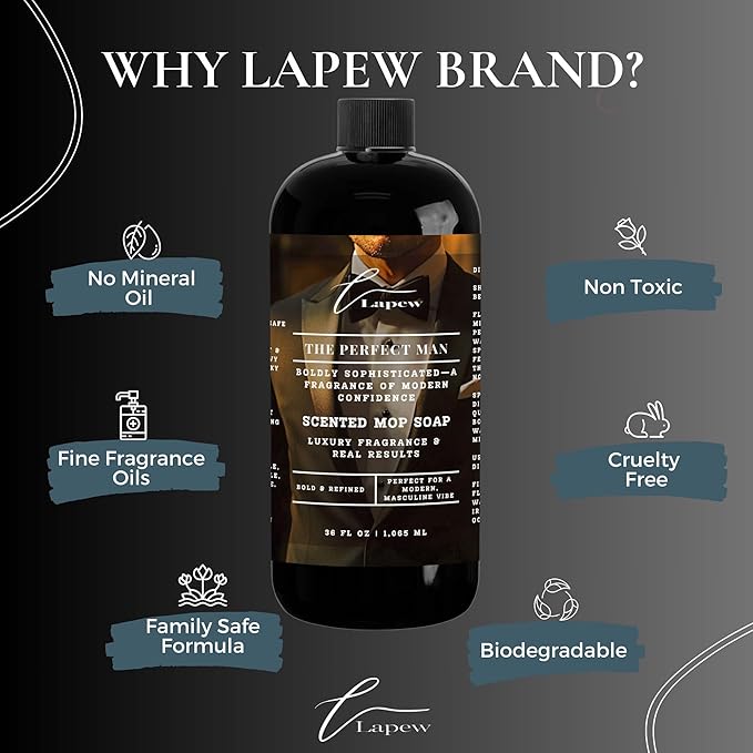 Lapew The Perfect Man Scented Mop Soap Concentrate 36 oz | Premium Fragranced Floor Cleaner | Streak-Free | Hard Floor Cleaning Solution | Eco Friendly | Made in USA