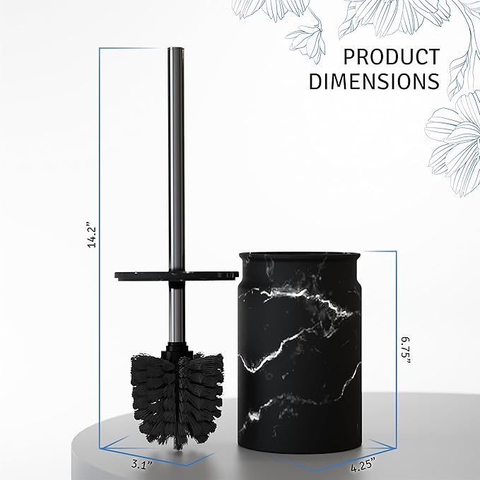 Toilet Brush and Holder Set - Toilet Bowl Brush and Holder with Sturdy Bristles for Thorough Cleaning - Concealed Matte Black Bathroom Accessories Toilet Cleaner Brush for Bathroom