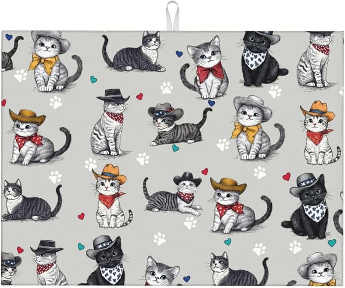 Pet Lover Cat Dish Drying Mat 18x24 For Kitchen Counter Absorbent Microfiber Dishes Pad Dish Drainer Rack Mats Fast Dry Kitchen Accessories