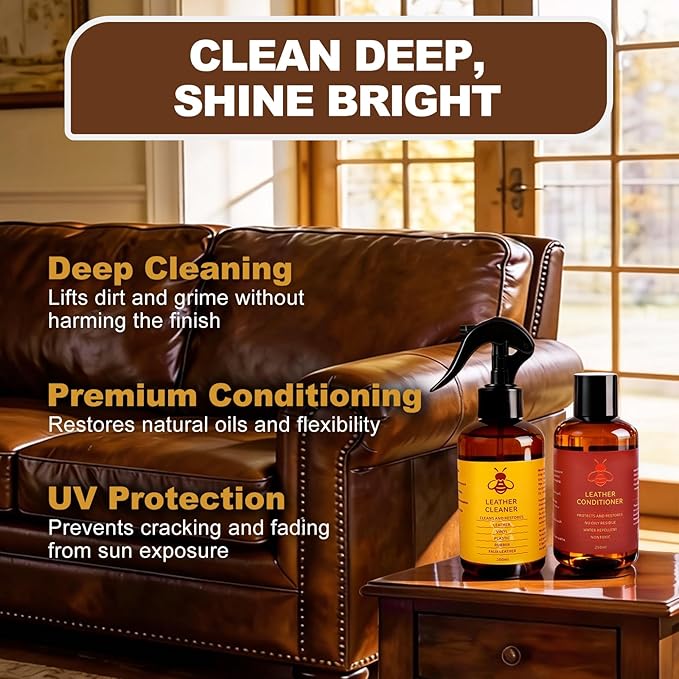 FAVIRZCE Leather Cleaner and Conditioner for Couch: Complete 2-Step Care Set for Car Interior Furniture Sofa Shoes Bags & Jackets - Restores Dry Cracked Faded & Scratched Leather