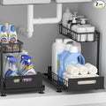 Saydear Under Sink Organizer Storage 2-Tier Premium Metal Pull-Out Kitchen Cabinet Organizer with Sliding Drawer, Height Adjustable, Heavy Duty for Kitchen & Bathroom Organizers 2 Pack Black