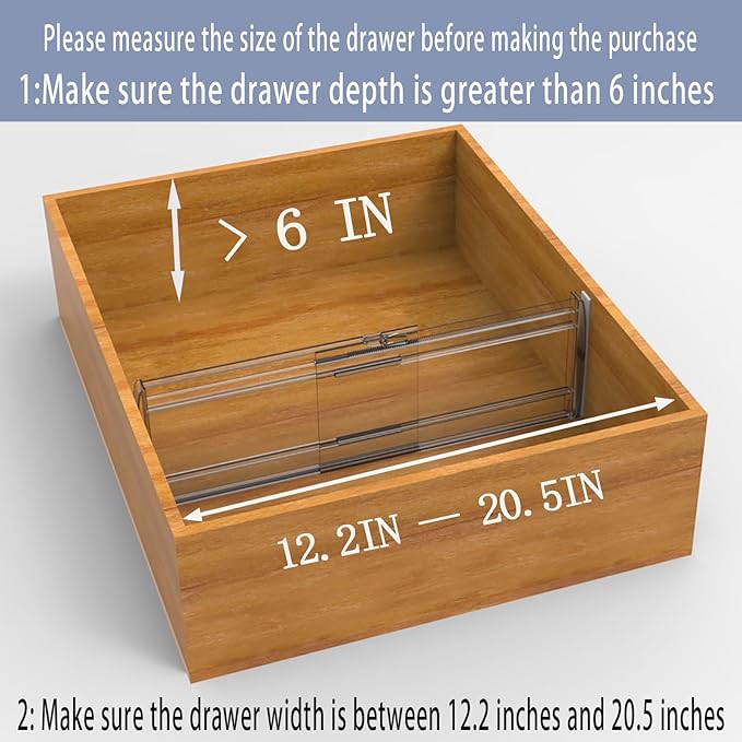 SPEREELER 8 Pack Adjustable Drawer Dividers for Clothes,6" High Expandable From 12-20" Clear Drawer Organizers, PC Plastic Separators for Dresser/Bedroom/Bathroom/Kitchen/Office Storage