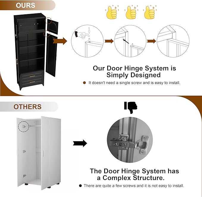 90" Pantry Kitchen Cabinet with Drawer, 75" Pantry Cabinets with 15" Cabinets, Freestanding Kitchen Storage Cabinet for Dining Room, Living Room, Alacena para Cocina, Assembly Required, Black