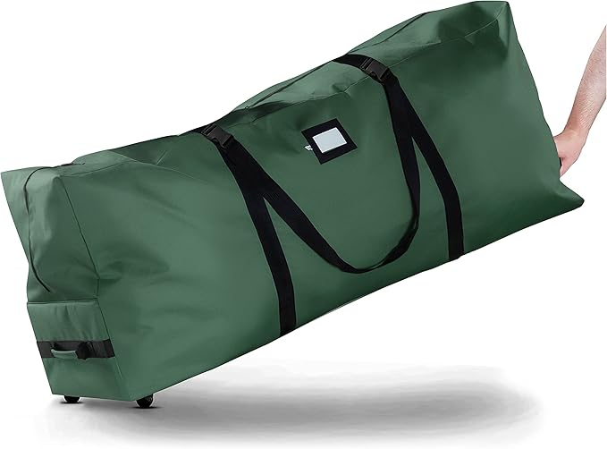 ZOBER 600D Oxford Fabric Large Rolling Christmas Tree Storage Bag - Fits 9 Ft Artificial Trees - Waterproof Christmas Tree Bag For Storage Box For Xmas, Durable Handles and Wheels - Card Slot - Green