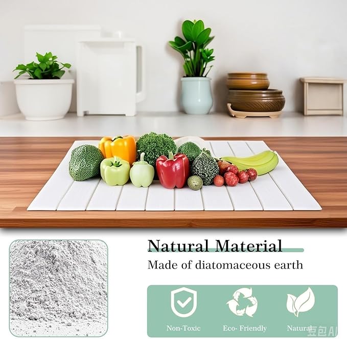 Large Stone Dish Drying Mat for Kitchen Counter,Absorbent Diatomaceous Earth Bath Mat Instant Drying Pad Foldable and Super Absorbent Mat for Dishes Cups