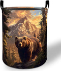 Bear Laundry Basket Hamper 19.7"x15.8", Rustic Wildlife Foldable Waterproof Oxford Clothes Storage Bucket for Room Bathroom Bedroom Nursery Decor, Toy Organizer Bins Gifts for Kids Boys Girls