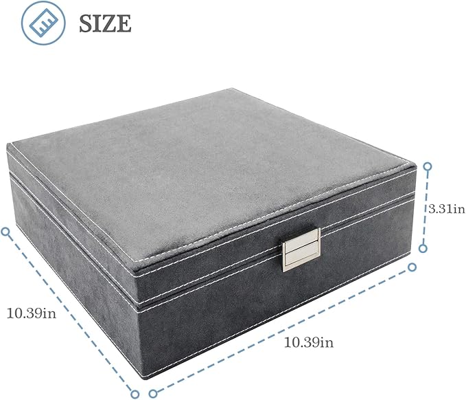 ProCase Velvet Jewelry Box Organizer for Women, 2 Layer Jewelry Display Storage Holder Case for Necklace Earrings Bracelets Rings -Grey