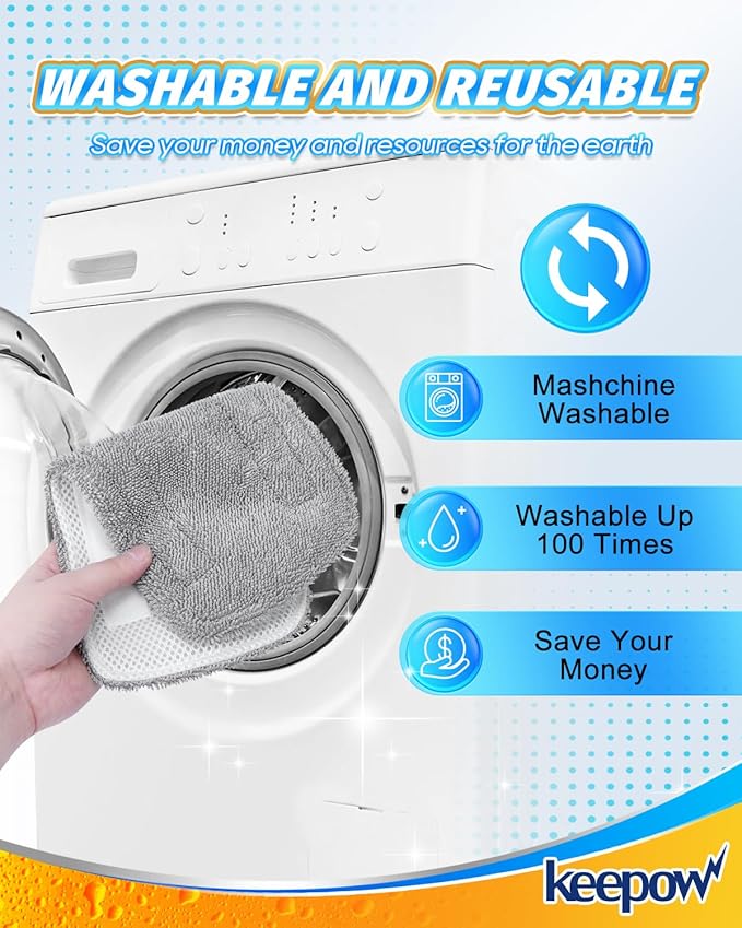 KEEPOW 5 Pack Steam Mop Replacement Pads Compatible with GorFanty Steam Mop Model GF-6610B/GF-6610, Washable and Reusable Microfiber Mop Replacement Pads Highly Absorbent for Multi-Surface
