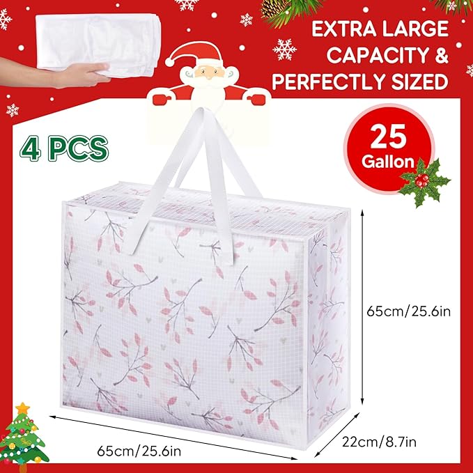 4PCS Christmas Wreath Storage Container, 25" Large Moving Bags Garland Container Clear Storage Bags with Handles Zippers Clear Christmas Storage Bags for Xmas Seasonal Holiday Wreath Storage Wrapping