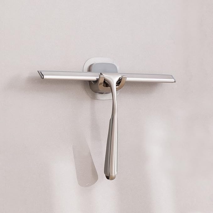 Shower Squeegee for Shower Doors 10 Inch Bathroom Squeegee for Windows,Kitchen,Mirror and Car Glass, Stainless Steel with Adhesive Hook