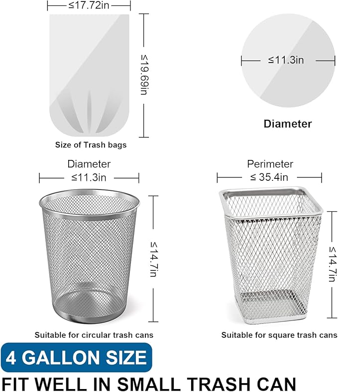 T.FORING Small Trash Bags 4 Gallon with Drawstring, 1.1 Mil 15 Liter White Thick Unscented Small Plastic Garbage Bags for Bathroom, Wastebasket Liners for Toilet Home Office and Bedroom (4 Gal-120)