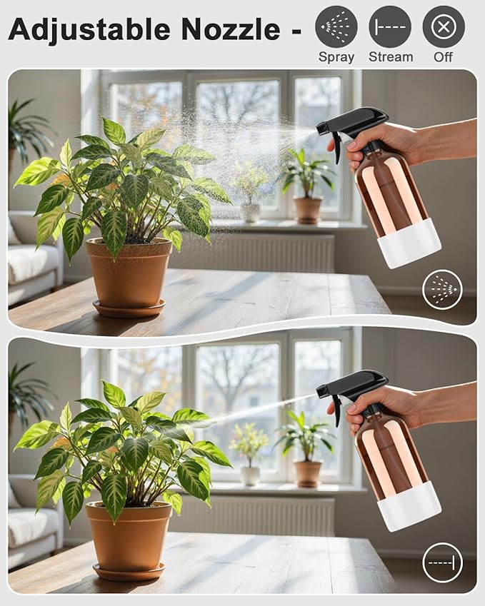 Bontip Amber Glass Spray Bottle with Silicone Sleeve Protection, 16 oz Refillable Spray Bottle for Cleaning Solutions, Plants, Aromatherapy, Facial Hydration (White Sleeve(Amber Bottle)