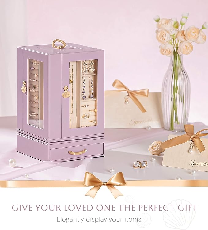 Jewelry Box large for Dresser: Women Necklace Ring Storage Organizer with Compartments - Elegant Earring Holder Display (Grey Purple)