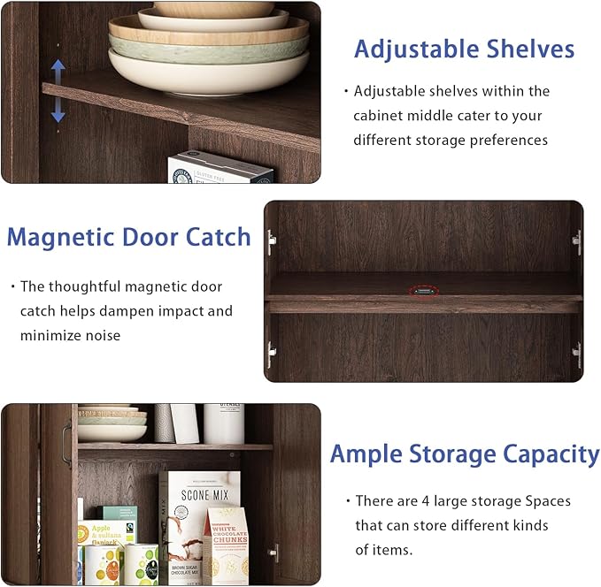 71'' Tall Pantry Cabinet, Farmhouse Kitchen Pantry Storage Cabinet with Barn Door and Adjustable Shelves, Rustic Wood Freestanding Cupboard Storage Organizer for Kitchen, Dining Room, Brown