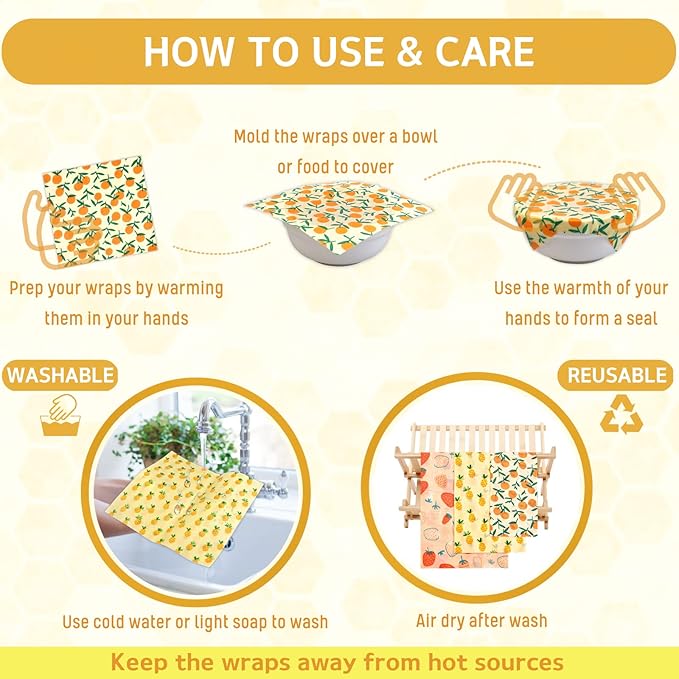 Reusable Beeswax Wrap - 9 Pack Beeswax Wraps for Food, Eco-Friendly Beeswax Food Wraps, Bread Sandwich Food Wrap - Organic, Sustainable, Zero Waste, Plastic-Free Food Storage, 1XL, 3M, 5S