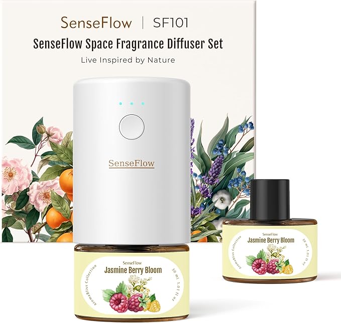 SF101 Pro Plug In Air Freshener, Waterless Essential Oil Diffuser, Non-Toxic Aroma Diffuser, Adjustable 120-Day Natural Scent Mist, Covers 1000 Sq Ft- Free 30ml Jasmine Berry Bloom