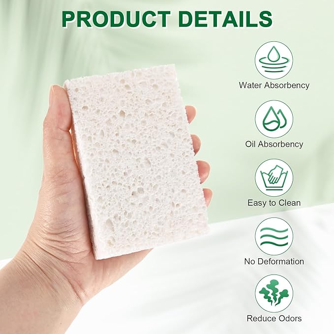 M METERXITY 12-Pack Kitchen Sponges, Condense Eco Cellulose Non-Scratch Scrub Heavy Sponge for Kitchen/Household/Bathroom, Clean Tough Messes Dish Scrubber [White]