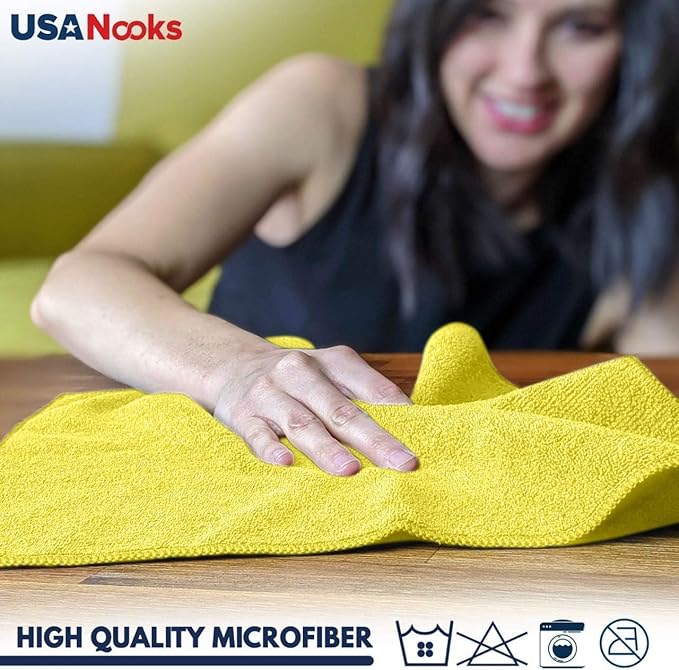 USANOOKS Microfiber Cleaning Cloth Yellow - 100 Pcs 12.5"x12.5" - High Performance - 1200 Washes, Ultra Absorbent Towels Weave Grime & Liquid for Streak-Free Mirror Shine - Car Washing Cloth